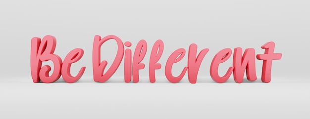 Photo be different. a calligraphic phrase and a motivational slogan. pink 3d logo in the style of hand calligraphy on a white uniform background with shadows. 3d rendering.