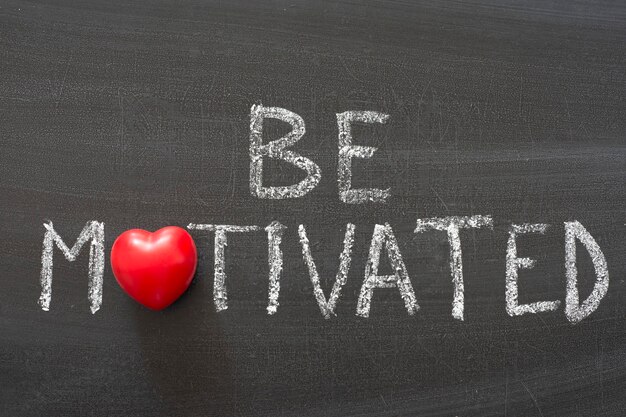 Be motivated phrase handwritten on school blackboard