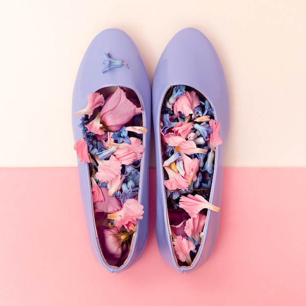 Be romantic. Women's shoes and flowers. Harmony mix