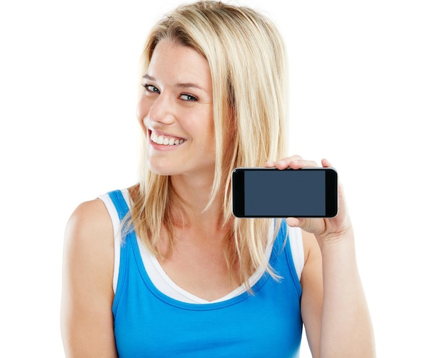 Be smart about it Shot of a young woman holding a cellphone against a white background