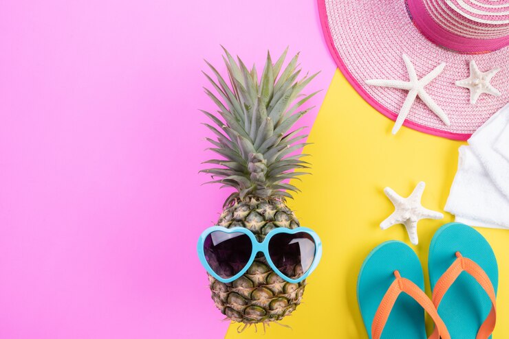 Photo beach accessories for summer holiday and vacation concept.