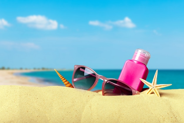 Beach accessories on the summer sands