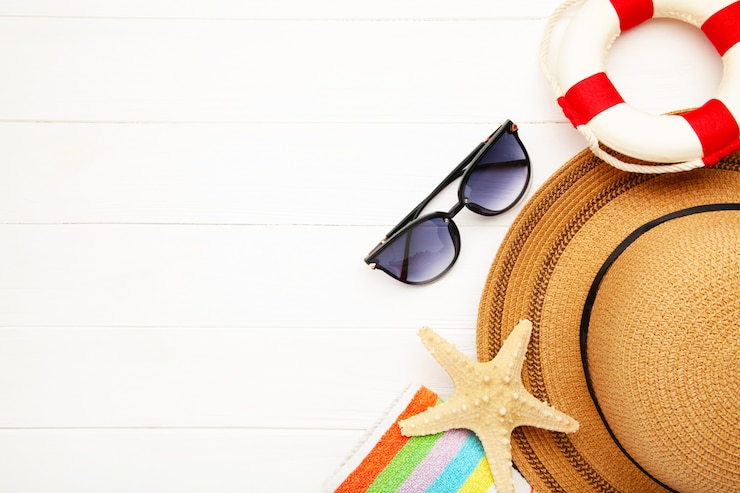 Photo beach accessories . top view