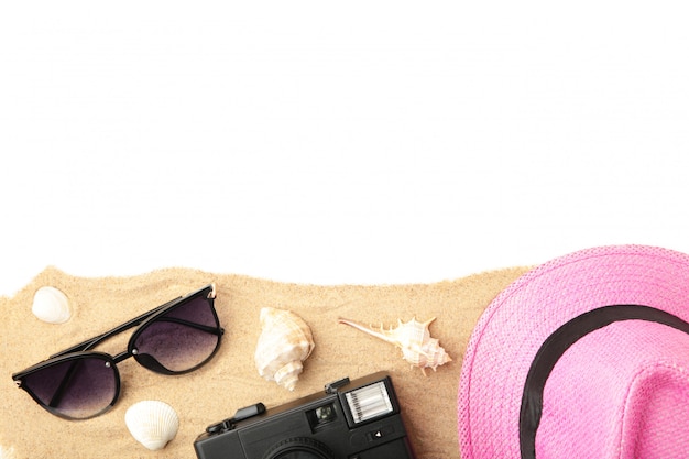 beach accessories on a white background