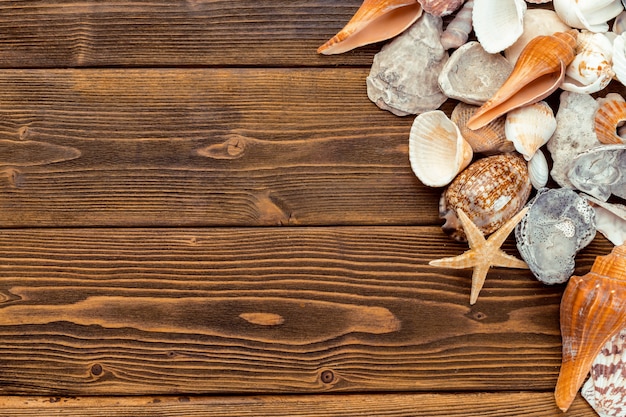 Accessori da spiaggia su tavola di legno