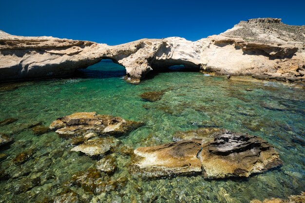 The beach of agios konstantinos in milos greece