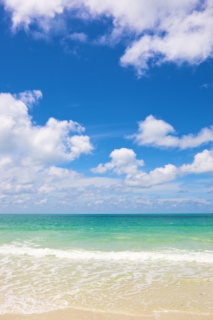 写真 夏の日の真っ青な空の下のビーチと熱帯の海