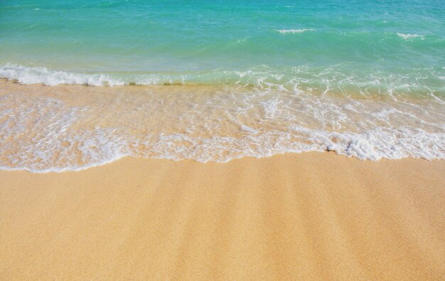 Foto sfondo spiaggia calma bella onda oceanica sulla spiaggia sabbiosa vista mare dalla spiaggia del mare tropicale