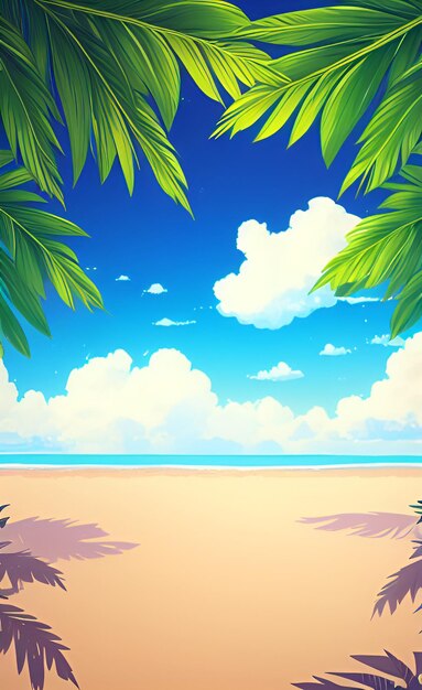 Photo beach background with a blue sky and palm trees