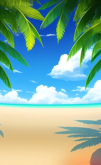 Beach background with palm trees and the sky