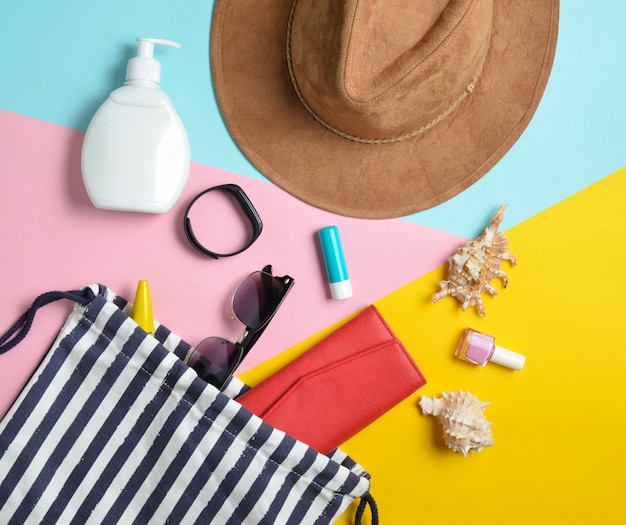 Beach bag and accessories for relaxing on the beach