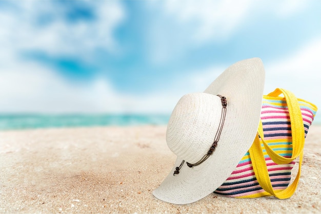 Beach bag and hat.