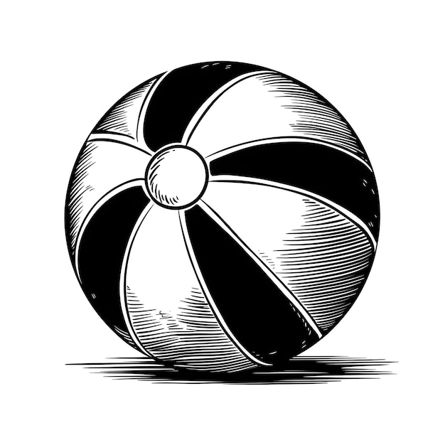 Beach ball ink sketch drawing black and white engraving style vector illustration
