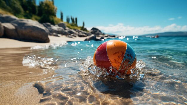 Beach ball in the sea beach sun shine effect on it