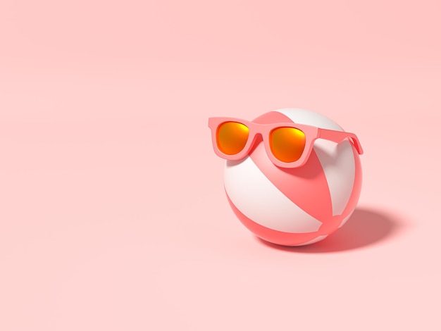 Beach ball wearing sunglasses on pink background 3D render illustration