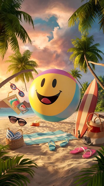 Photo a beach ball with a smiley face on it and a smile on the face