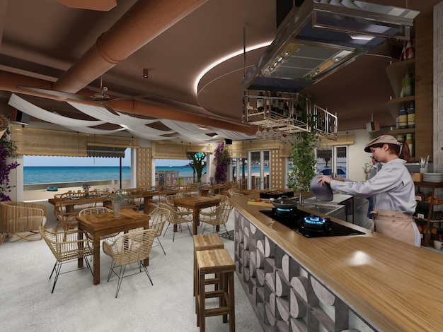 Фото Пляжный бар в стиле бохо в средиземном море