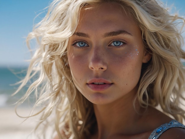 Photo beach beauty hyperrealistic closeup portrait in unreal engine 5