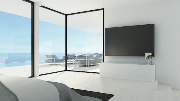 beach bedroom & tv wall / 3d rendering 