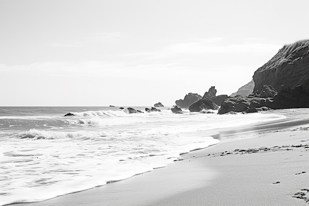 A beach in black and white colors