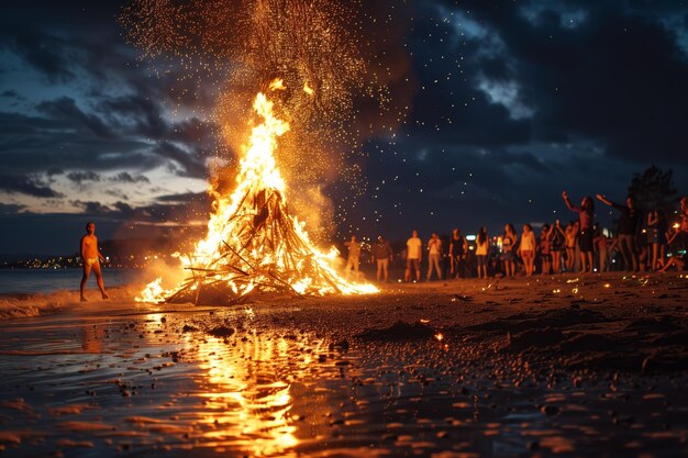 Beach Bonfire Celebration at Twilight