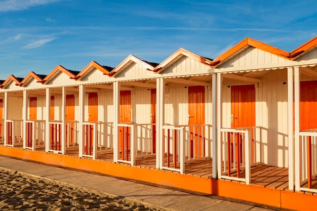 Beach cabins on a sunset moment