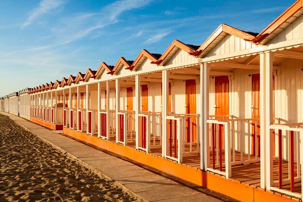 Beach cabins on a sunset moment