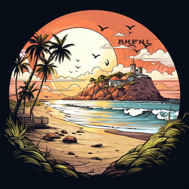 Photo beach cartoon logo