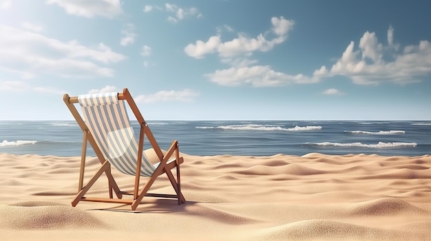 Beach chair on beautiful beach Sunny day on a ocean shore Travel paradise concept Generative AI