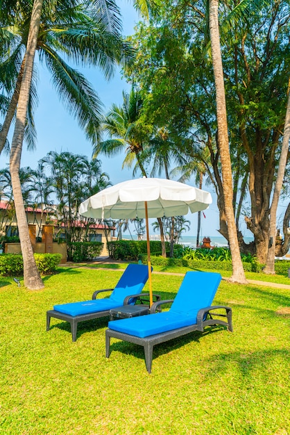 beach chair in garden with sea