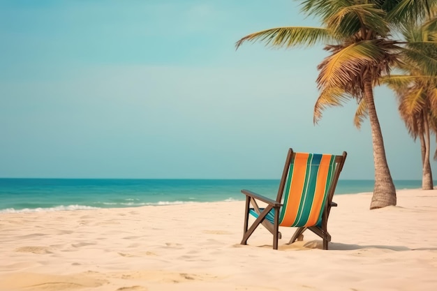 Beach chair near palm tree on tropical beach Summer vacation concept Generative AI