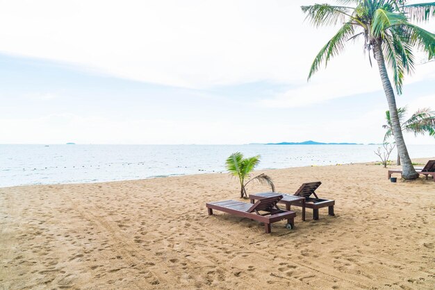 Beach chair Palm and tropical beach at Pattaya in Thailand