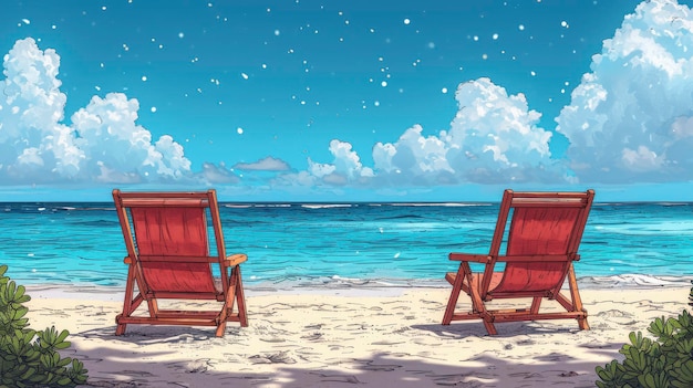Beach Chair On Sand Under Blue Background Banner HD