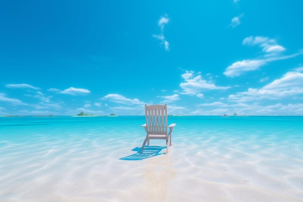 Beach chair on tropical beach with blue sky and sea background