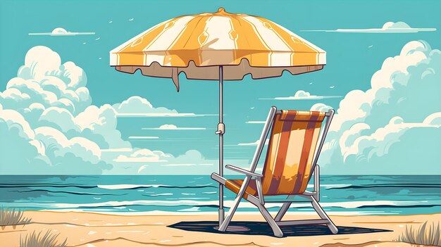 A beach chair and umbrella on a beach