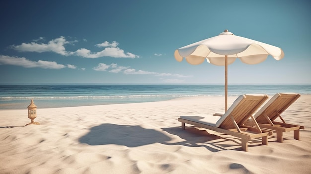 Beach chair and umbrella on the sandgenerative ai