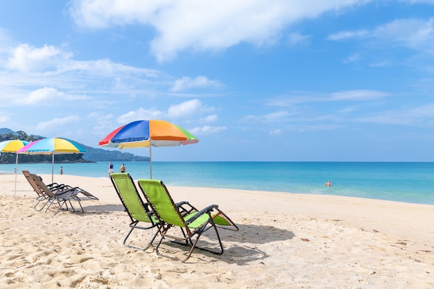 Beach chair and umbrella at Surin beach