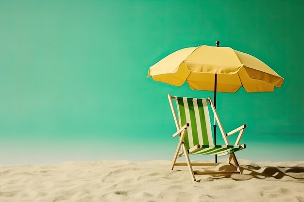 Beach chair and umbrella on tropical beach Summer vacation concept Generative AI