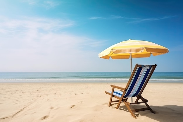 Beach chair and umbrella on tropical beach Summer vacation concept Generative AI