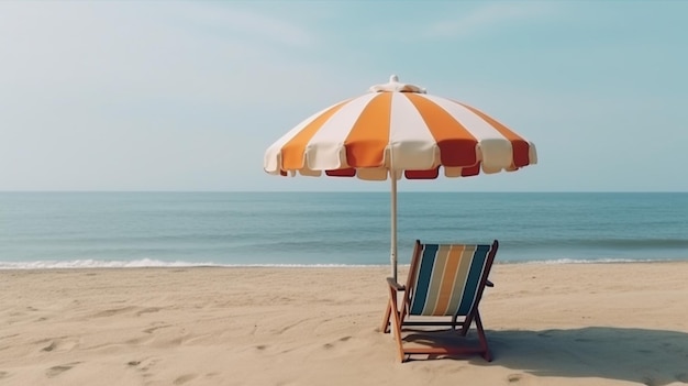 Photo beach chair with umbrella on a beautiful white sand set against a stunning blue sky and ocean vacation freedom concept generative ai