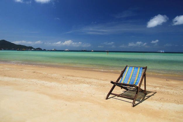 Beach chairs on the beach in Koh Tao Suratthani Thailand