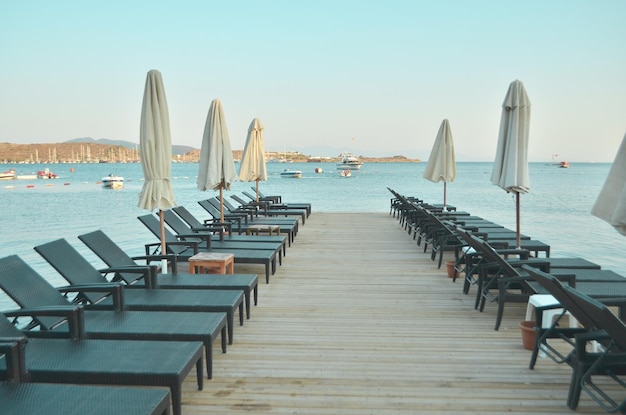 Beach Chairs on beautiful island evening Image