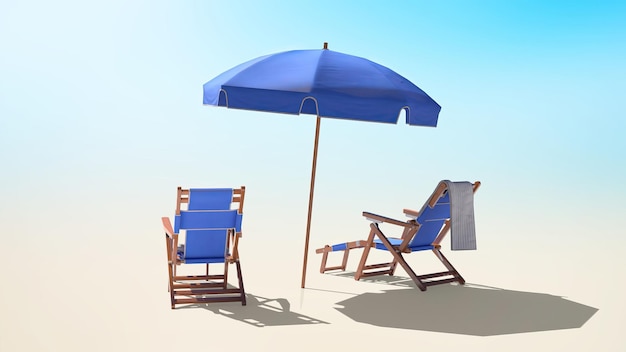 Beach Chairs Set With Umbrella 3d model