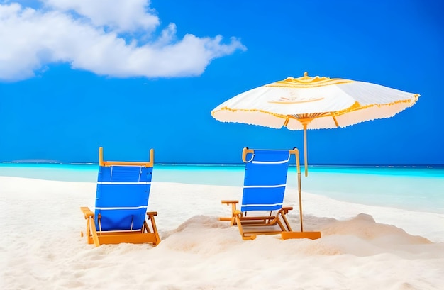 beach chairs and umbrella on the beach