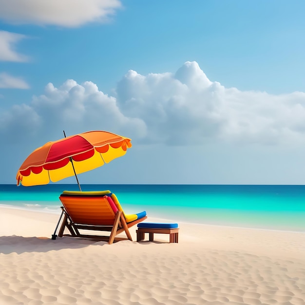 Beach chairs and an umbrella on a white sand beach