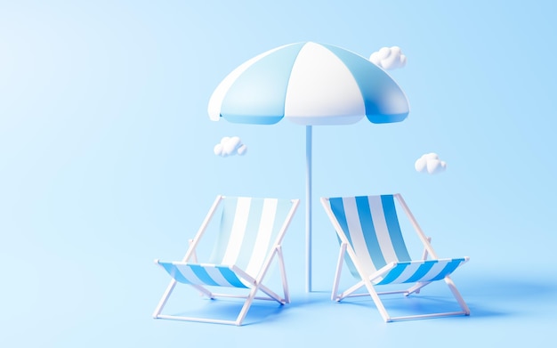 Beach chairs with cartoon style 3d rendering