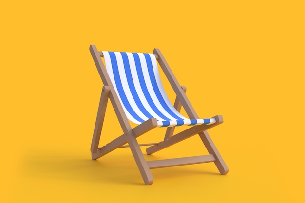 Пляжный стул на ярко-оранжевом фоне Концепция летних каникул Концепция минимализма 3D рендеринг