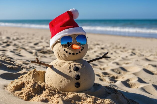 Photo beach christmas snowman with sunglasses