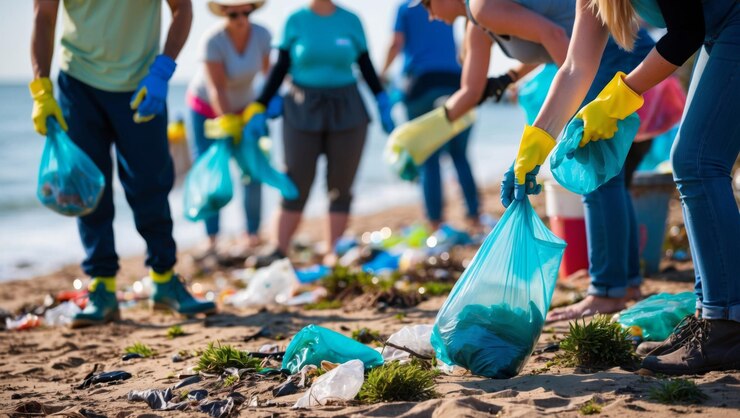 Photo beach cleanup on volunteer day