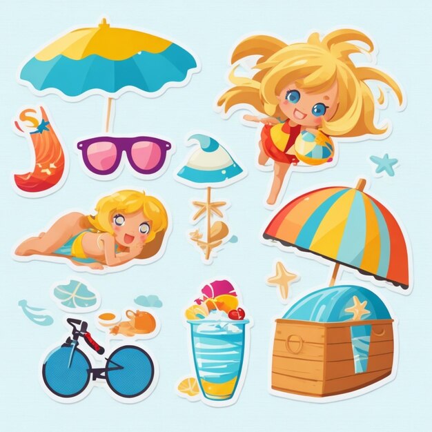 Beach clip arts vector background